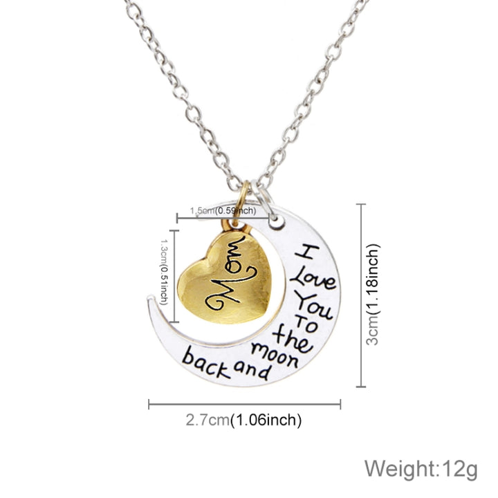 Half-Moon-Shaped Alloy Plated Pendant Necklace With Greetings Engraved At The Backside For Family, Diameter 3cm, Perimeter 9.4cm(Silver+Gold For mam), For mam