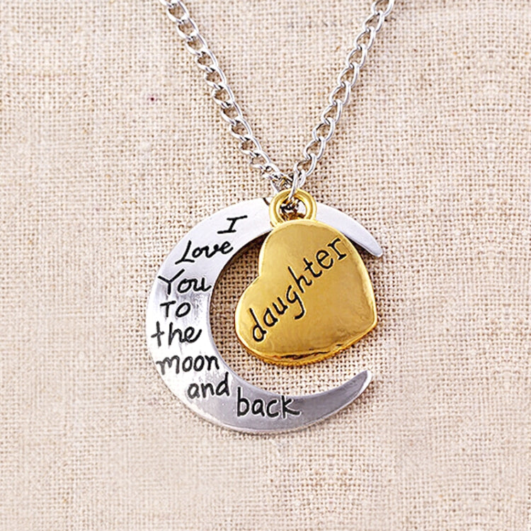 Half-Moon-Shaped Alloy Plated Pendant Necklace With Greetings Engraved At The Backside For Family, Diameter 3cm, Perimeter 9.4cm(Silver+Gold For daughter), For daughter