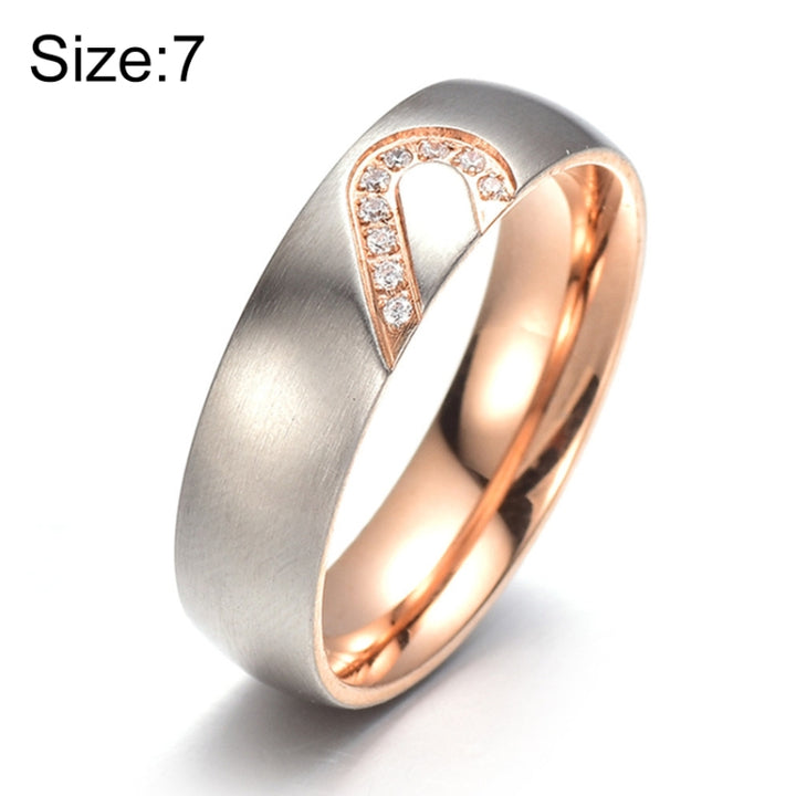 Fashion Rhinestone Love Heart Splice Couples Ring Fine Titanium Steel Ring for Men and Women(Gold with Diamond, US Size: 7), Gold with Diamond, US Size: 7