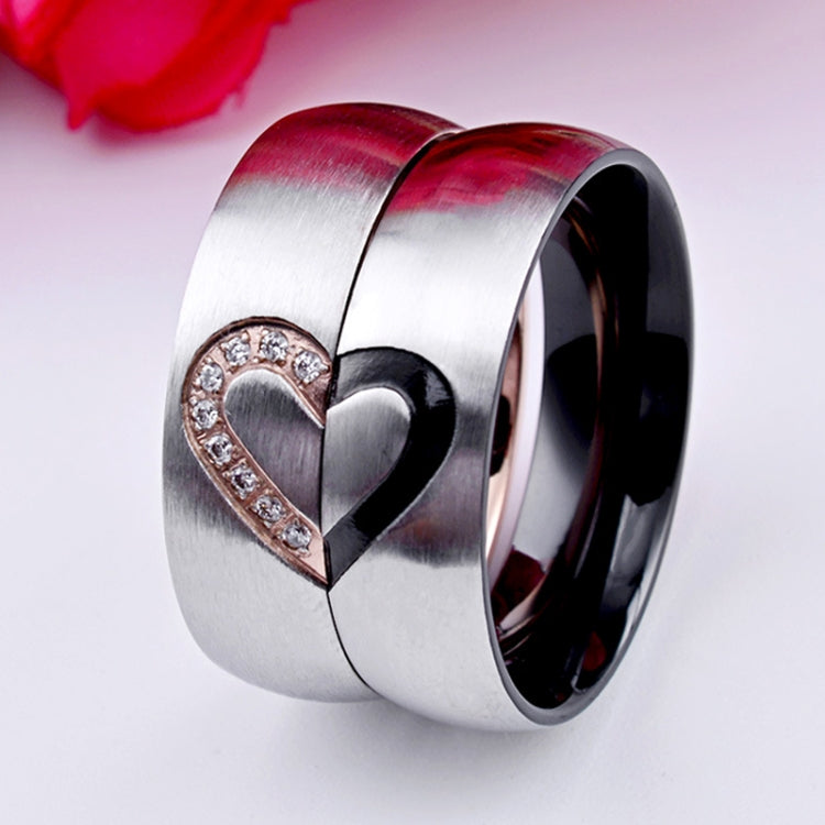 Fashion Rhinestone Love Heart Splice Couples Ring Fine Titanium Steel Ring for Men and Women(Gold with Diamond, US Size: 7), Gold with Diamond, US Size: 7