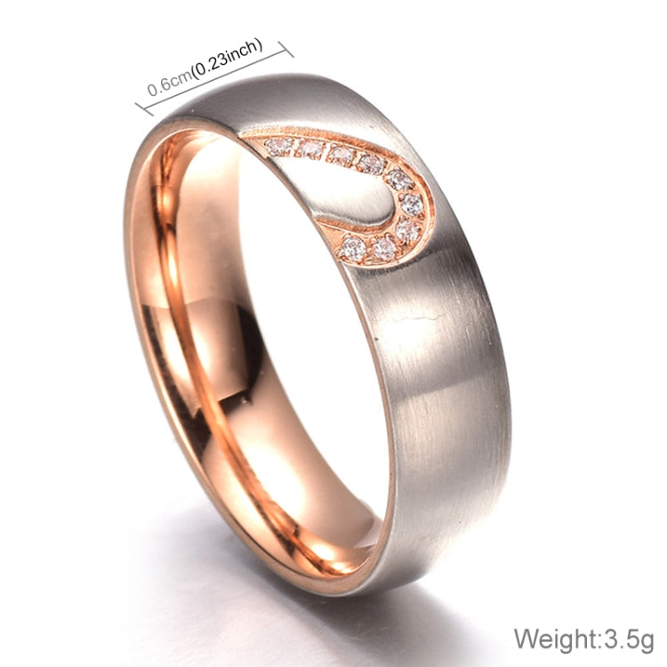 Fashion Rhinsetone Love Heart Splice Couples Ring Fine Titanium Steel Ring for Men and Women(Gold with Diamond, US Size: 8), Gold with Diamond, US Size: 8