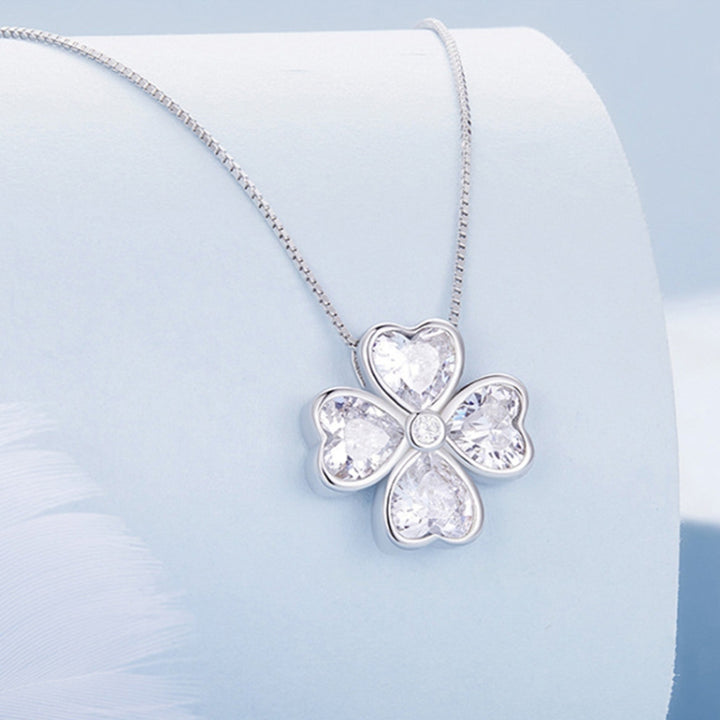 BSN334 Sterling Silver S925 White Gold Plated Lucky Clover Pendant Necklace, BSN334