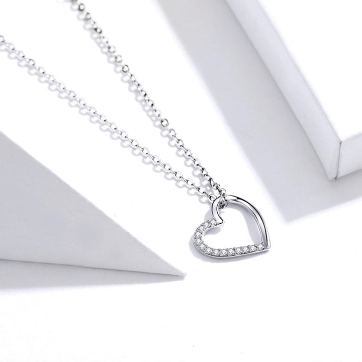 SCN347-B Sterling Silver S925 Zircon Simple Fashion Hollow Heart Shape Necklace, SCN347-B, SCN347-C