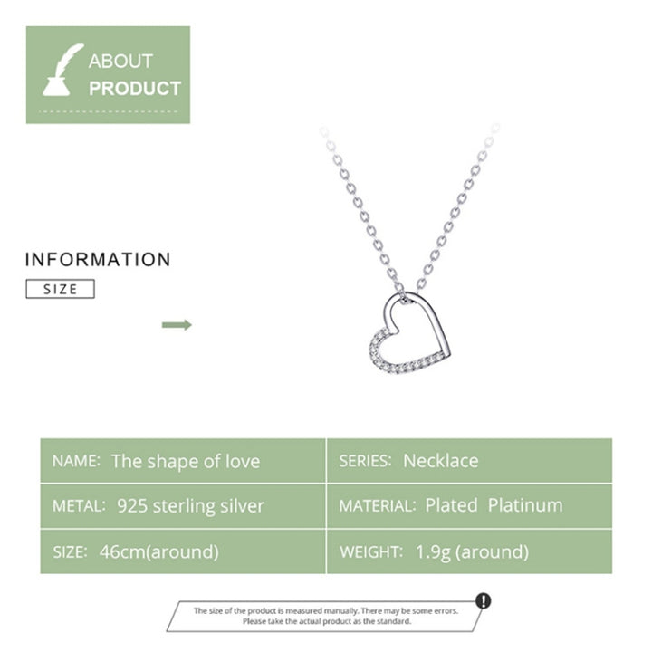 SCN347-B Sterling Silver S925 Zircon Simple Fashion Hollow Heart Shape Necklace, SCN347-B, SCN347-C