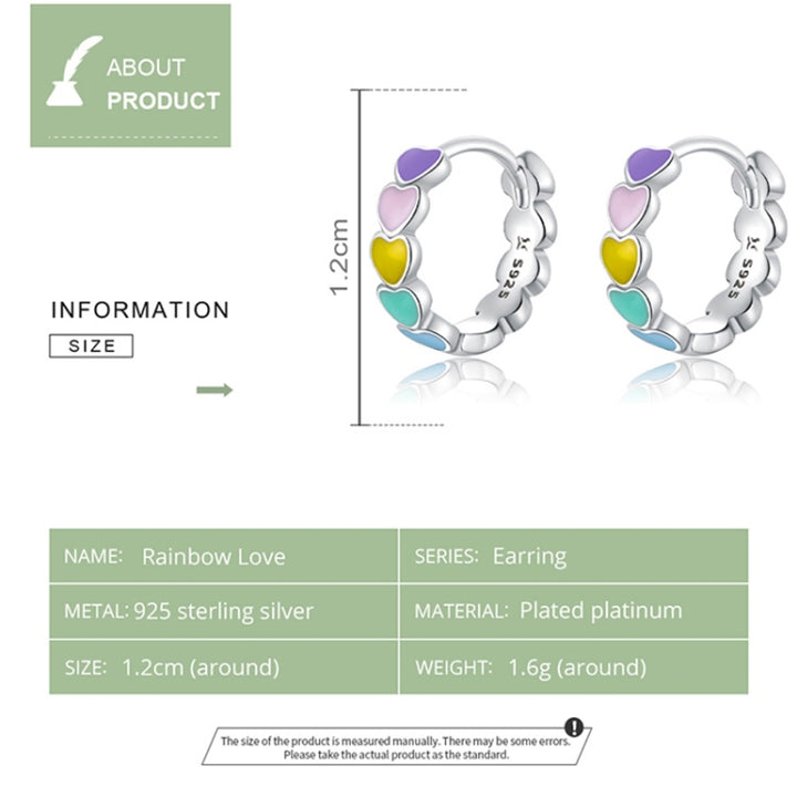 SCE909-B Sterling Silver S925 Rainbow Heart Stud Earrings Drop Oil Jewelry Earrings, SCE909-B