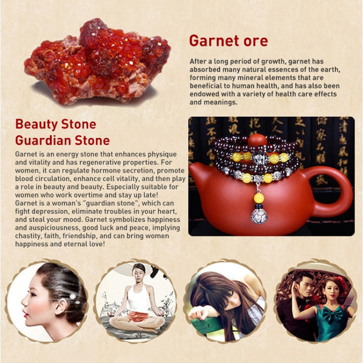 Fashion Jewelry Accessory Garnet Beads Bracelet, Red Agate & Buddha Head, Aquamarine & Longevity Lock, White Jade, Pink Crystal & Cat, Pink Crystal & Elephant & Fish, Red Agate & Elephant, Red Agate & Pi Xiu, Violitde, Garnet, Blue Sandstone & Calabash