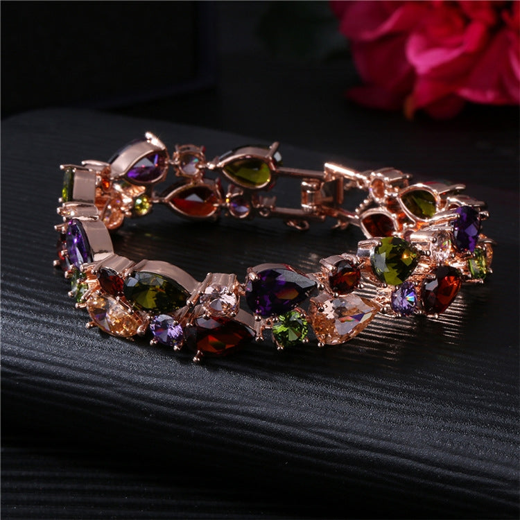 16cm Fashion Mona Lisa Rose Gold Colorful Zircon Bead Bracelets, 16cm