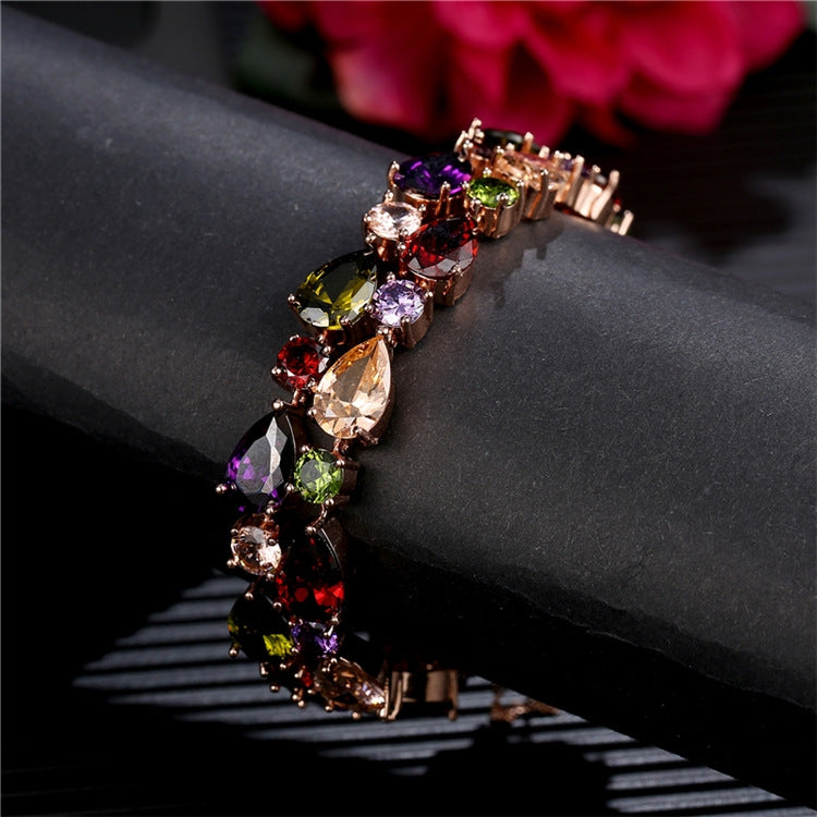 16cm Fashion Mona Lisa Rose Gold Colorful Zircon Bead Bracelets, 16cm