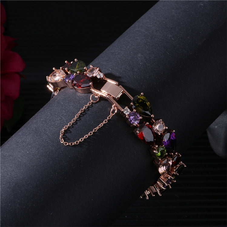 16cm Fashion Mona Lisa Rose Gold Colorful Zircon Bead Bracelets, 16cm