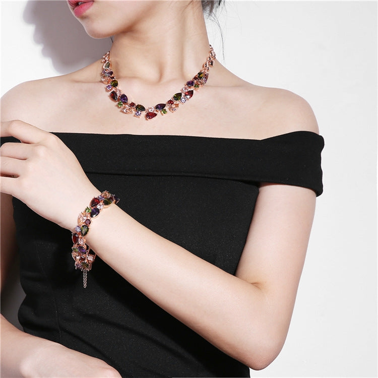 16cm Fashion Mona Lisa Rose Gold Colorful Zircon Bead Bracelets, 16cm