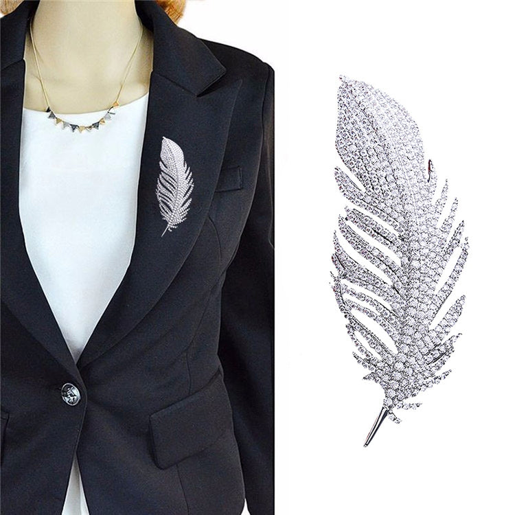 Simple Lady Feather Pattern High-grade Platinum Suits Corsage Brooch, Feather Pattern