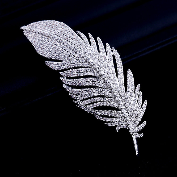 Simple Lady Feather Pattern High-grade Platinum Suits Corsage Brooch, Feather Pattern