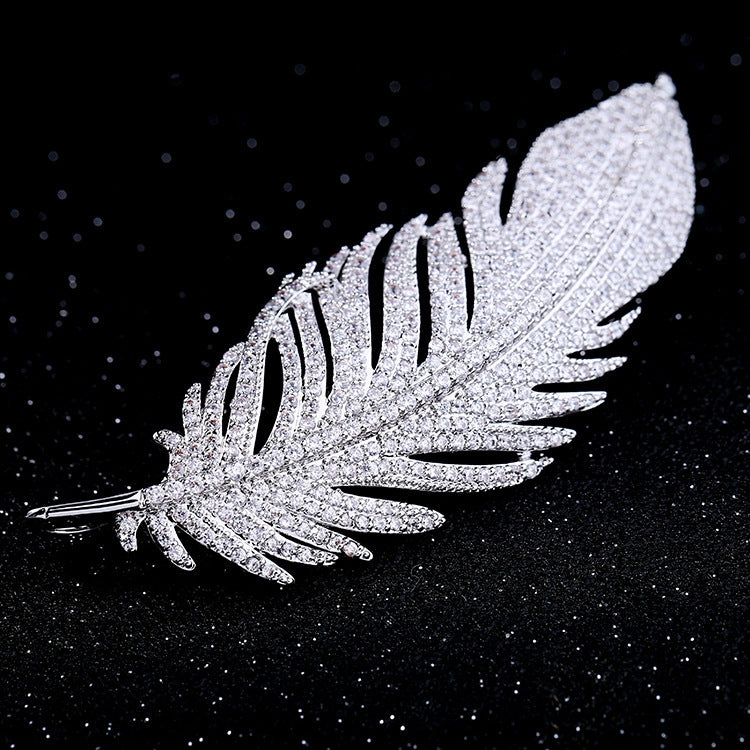 Simple Lady Feather Pattern High-grade Platinum Suits Corsage Brooch, Feather Pattern