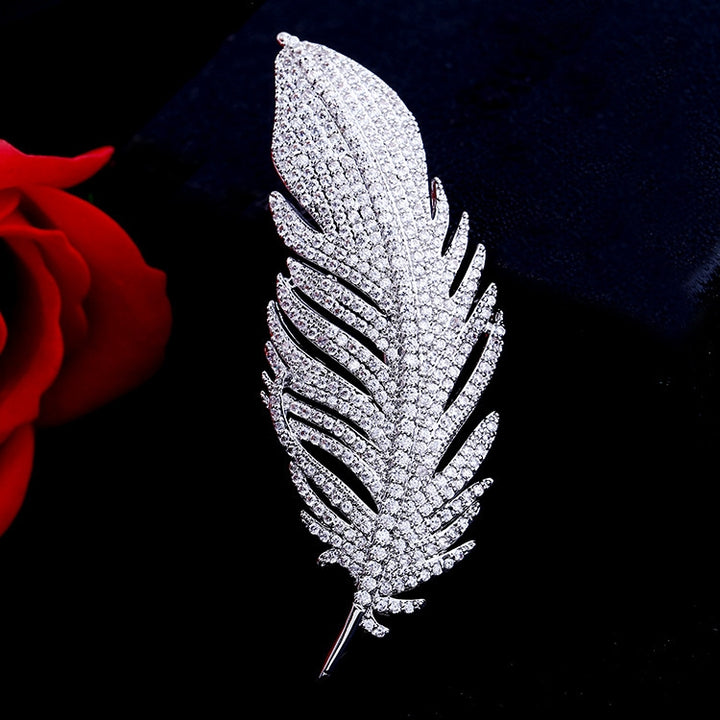 Simple Lady Feather Pattern High-grade Platinum Suits Corsage Brooch, Feather Pattern