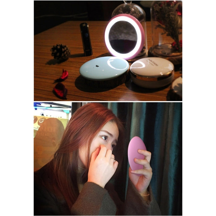 OneFire 1W 10 LEDs Multi-function Rechargeable Donut Shaped Makeup Mirror LED Desk Lamp Night Light, DC 5V, 1W Pink, 1W Blue