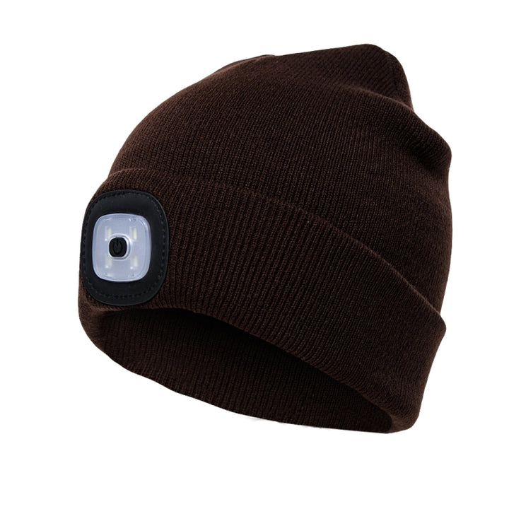 Unisex Warm Winter Polyacrylonitrile Knit Hat Adult Head Cap with 4 LED Lights, Button Battery, Button Battery