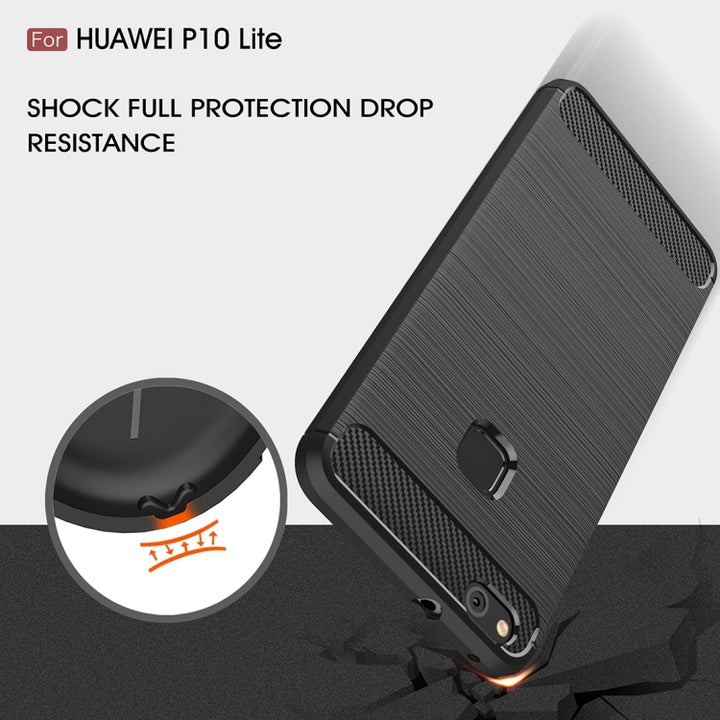 For Huawei P10 Lite Brushed Carbon Fiber Texture Shockproof TPU Protective Cover Case , Huawei P10 Lite