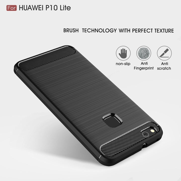 For Huawei P10 Lite Brushed Carbon Fiber Texture Shockproof TPU Protective Cover Case , Huawei P10 Lite