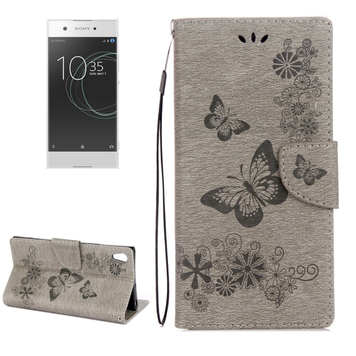 For Sony Xperia XA1 Pressed Flowers Butterfly Pattern Horizontal Flip Leather Case with Holder & Card Slots & Wallet, For Xperia XA1