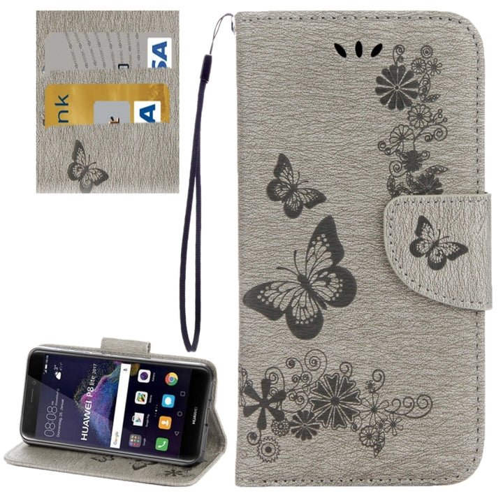 For Huawei P8 Lite (2017) Butterflies Embossing Horizontal Flip Leather Case with Holder & Card Slots & Wallet & Lanyard , For P8 Lite (2017)