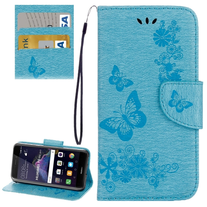 For Huawei P8 Lite (2017) Butterflies Embossing Horizontal Flip Leather Case with Holder & Card Slots & Wallet & Lanyard , For P8 Lite (2017)