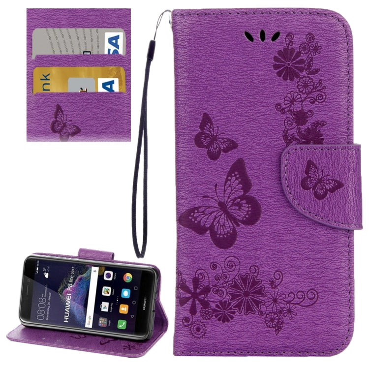 For Huawei P8 Lite (2017) Butterflies Embossing Horizontal Flip Leather Case with Holder & Card Slots & Wallet & Lanyard , For P8 Lite (2017)