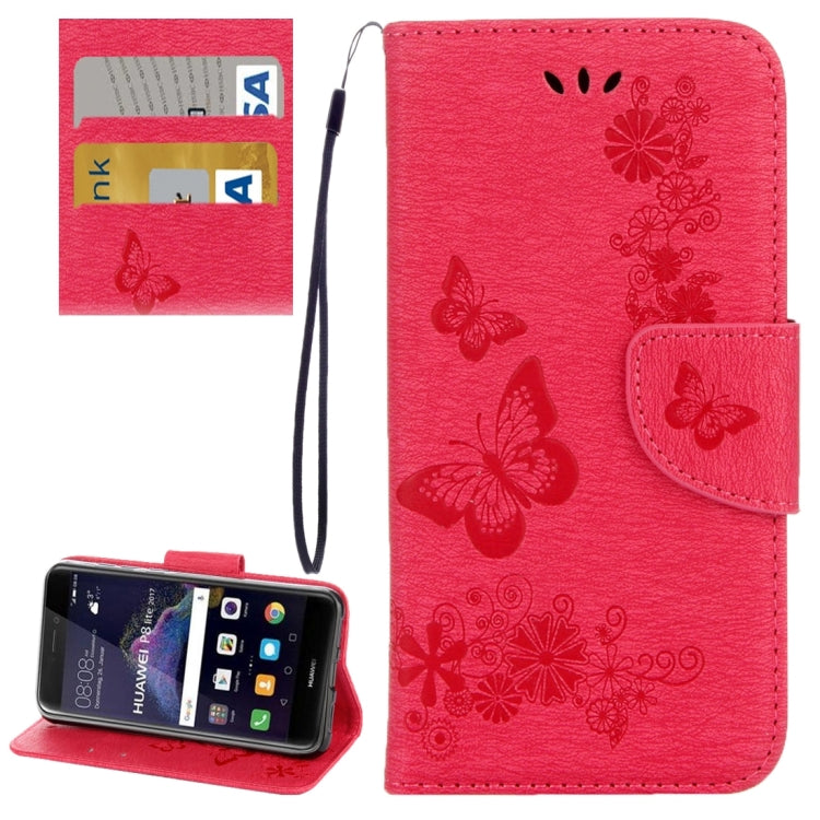 For Huawei P8 Lite (2017) Butterflies Embossing Horizontal Flip Leather Case with Holder & Card Slots & Wallet & Lanyard , For P8 Lite (2017)