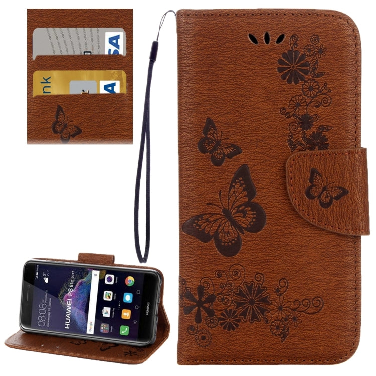 For Huawei P8 Lite (2017) Butterflies Embossing Horizontal Flip Leather Case with Holder & Card Slots & Wallet & Lanyard , For P8 Lite (2017)