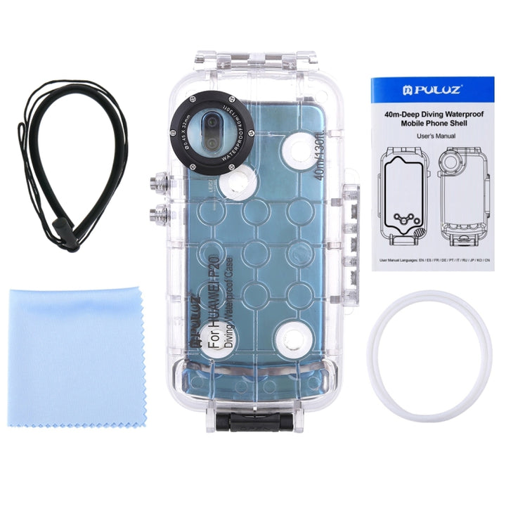 PULUZ PULUZ 40m/130ft Waterproof Diving Case for Huawei P20, Photo Video Taking Underwater Housing Cover, For Huawei P20(T), For Huawei P20(B), For Huawei P20(W)