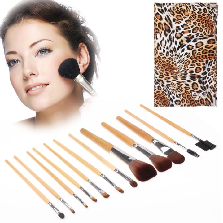 Foldable Trendy Panther Patterned Cosmetic Brush Case Bag Kit Set for Ladies / 12pcs Brushes Facial Care Product, 12pcs