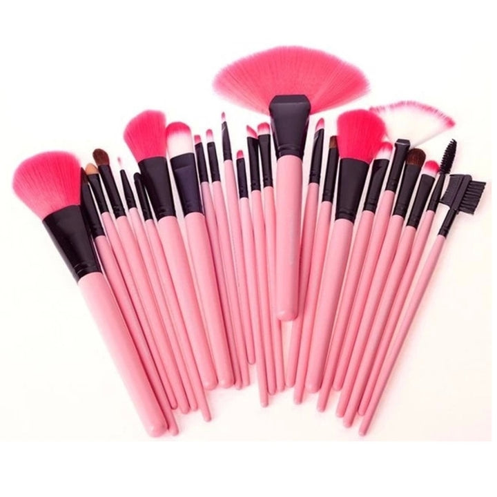 24 PCS Goat Hair Pink Handle Makeup Brush Set with Pink Pouch, 24pcs