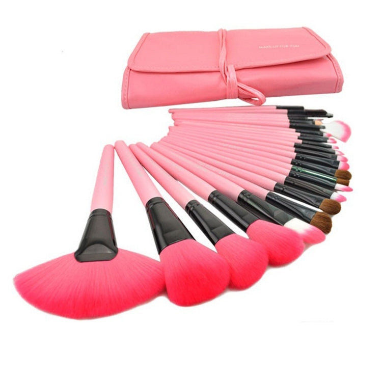 24 PCS Goat Hair Pink Handle Makeup Brush Set with Pink Pouch, 24pcs