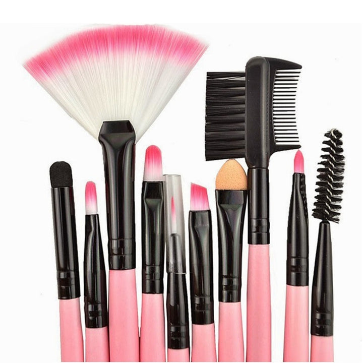 24 PCS Goat Hair Pink Handle Makeup Brush Set with Pink Pouch, 24pcs