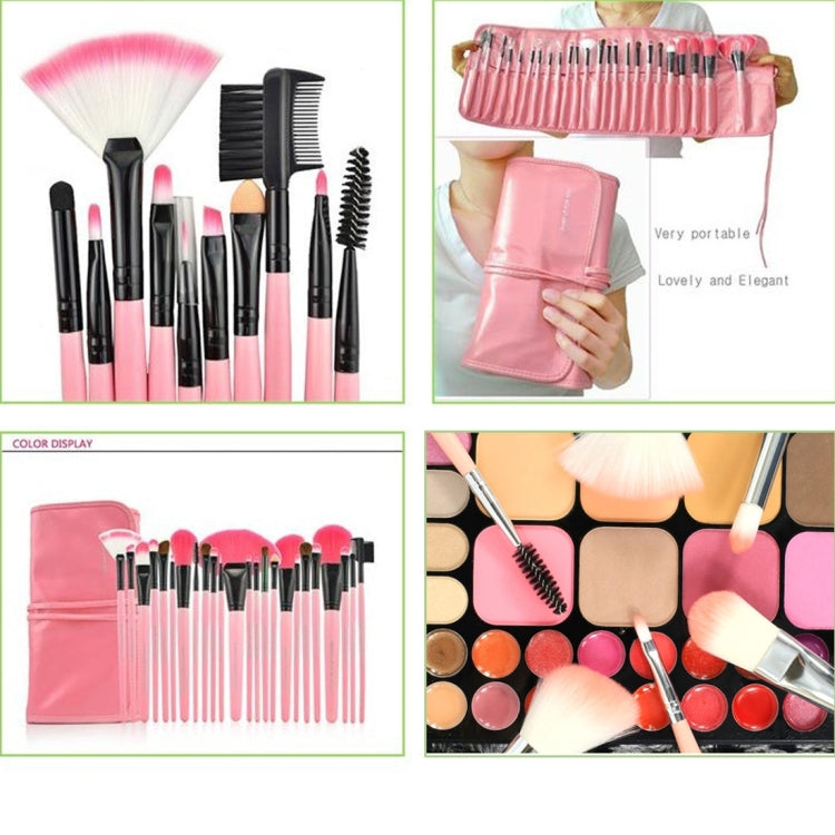 24 PCS Goat Hair Pink Handle Makeup Brush Set with Pink Pouch, 24pcs