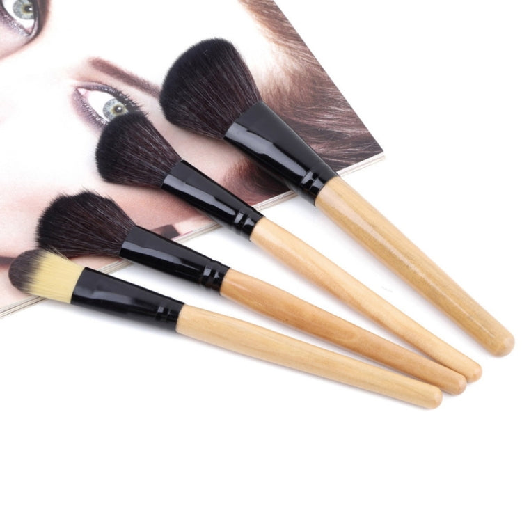 24 PCS Horse Hair Wooden Handle Cosmetic Brush Set with Black Leather Bag, 24 PCS