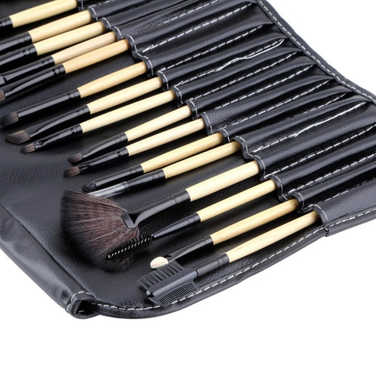 24 PCS Horse Hair Wooden Handle Cosmetic Brush Set with Black Leather Bag, 24 PCS