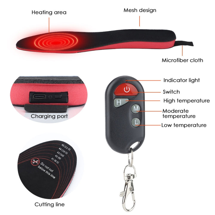 Rechargeable Electric Heating Insole Wireless Remote Control Smart Thermal Insole,Size:Large(41-46 Size), Size:Large