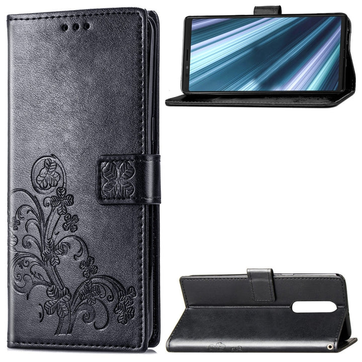 Lucky Clover Pressed Flowers Pattern Leather Case for Sony Xperia 1 / Xperia XZ4, with Holder & Card Slots & Wallet & Hand Strap, For Sony Xperia 1 / Xperia XZ4