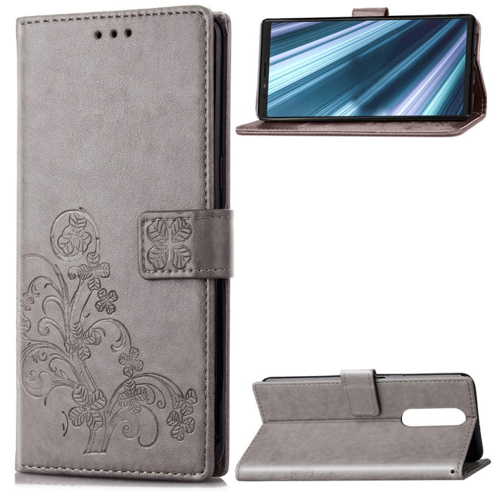 Lucky Clover Pressed Flowers Pattern Leather Case for Sony Xperia 1 / Xperia XZ4, with Holder & Card Slots & Wallet & Hand Strap, For Sony Xperia 1 / Xperia XZ4