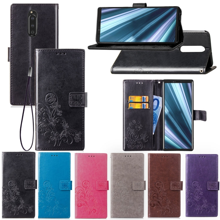 Lucky Clover Pressed Flowers Pattern Leather Case for Sony Xperia 1 / Xperia XZ4, with Holder & Card Slots & Wallet & Hand Strap, For Sony Xperia 1 / Xperia XZ4