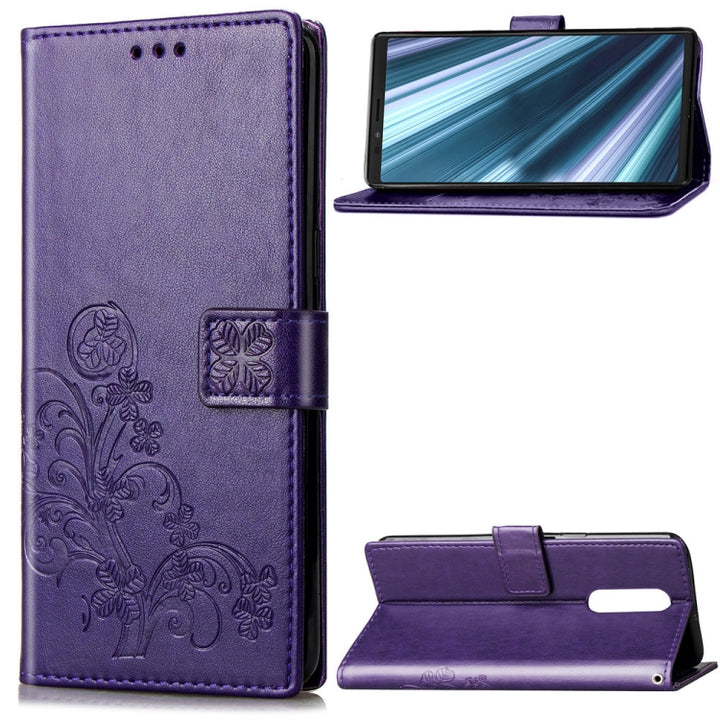 Lucky Clover Pressed Flowers Pattern Leather Case for Sony Xperia 1 / Xperia XZ4, with Holder & Card Slots & Wallet & Hand Strap, For Sony Xperia 1 / Xperia XZ4