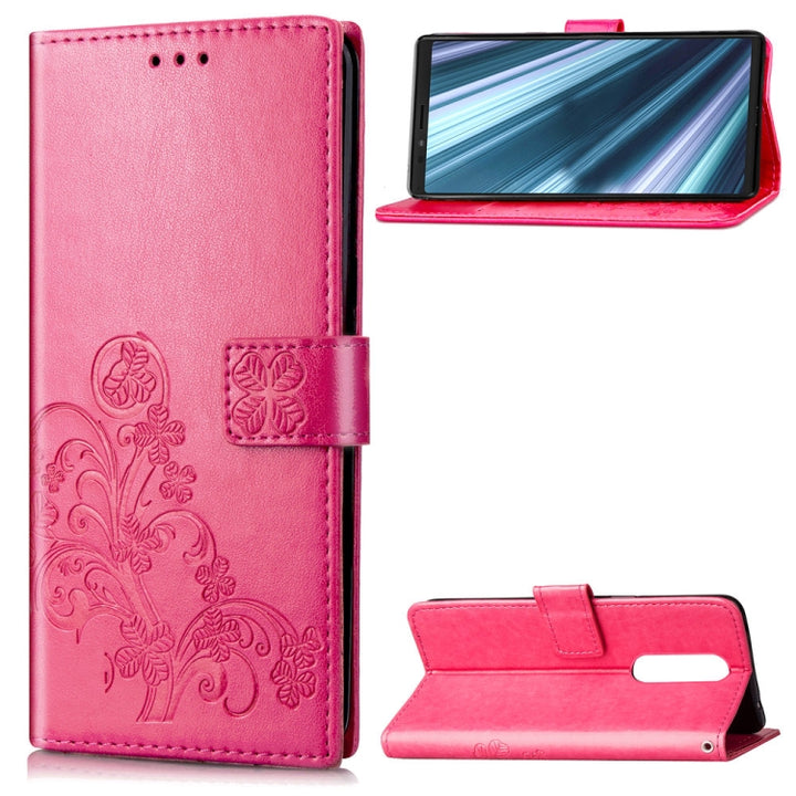 Lucky Clover Pressed Flowers Pattern Leather Case for Sony Xperia 1 / Xperia XZ4, with Holder & Card Slots & Wallet & Hand Strap, For Sony Xperia 1 / Xperia XZ4