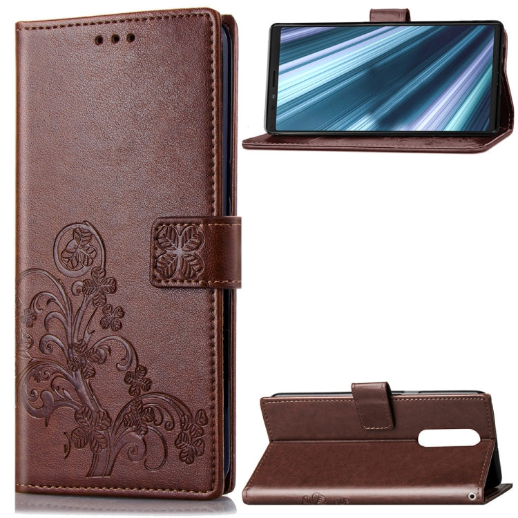 Lucky Clover Pressed Flowers Pattern Leather Case for Sony Xperia 1 / Xperia XZ4, with Holder & Card Slots & Wallet & Hand Strap, For Sony Xperia 1 / Xperia XZ4