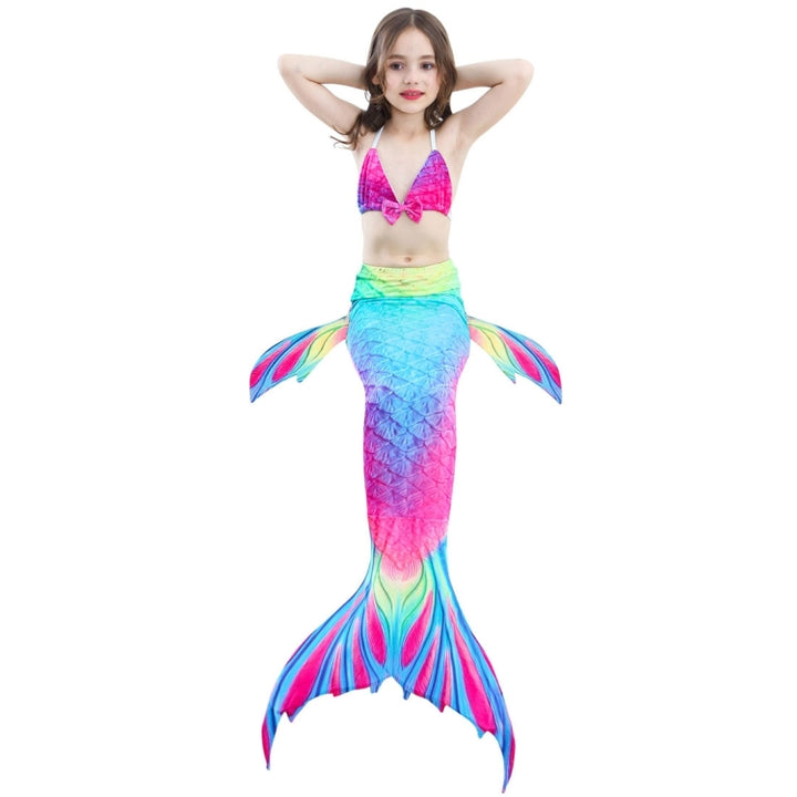 3 PCS / Sets Children Swimming Mermaid Tails Bikini Cosplay Mermaid Swimwear, Size: 110(Magenta+Blue), Size: 110