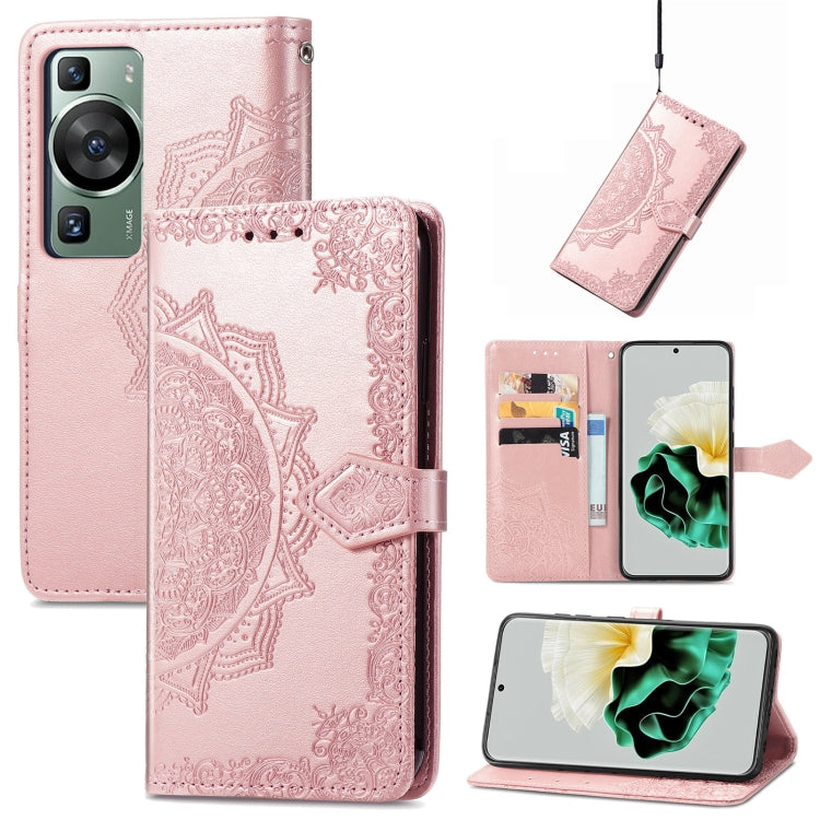 Mandala Flower Embossed Leather Phone Case, For Huawei P60, For Huawei P60 Pro