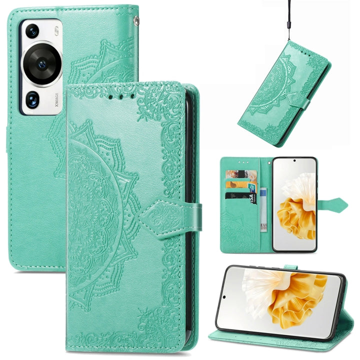 Mandala Flower Embossed Leather Phone Case, For Huawei P60, For Huawei P60 Pro