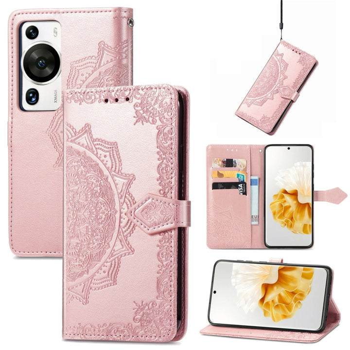 Mandala Flower Embossed Leather Phone Case, For Huawei P60, For Huawei P60 Pro