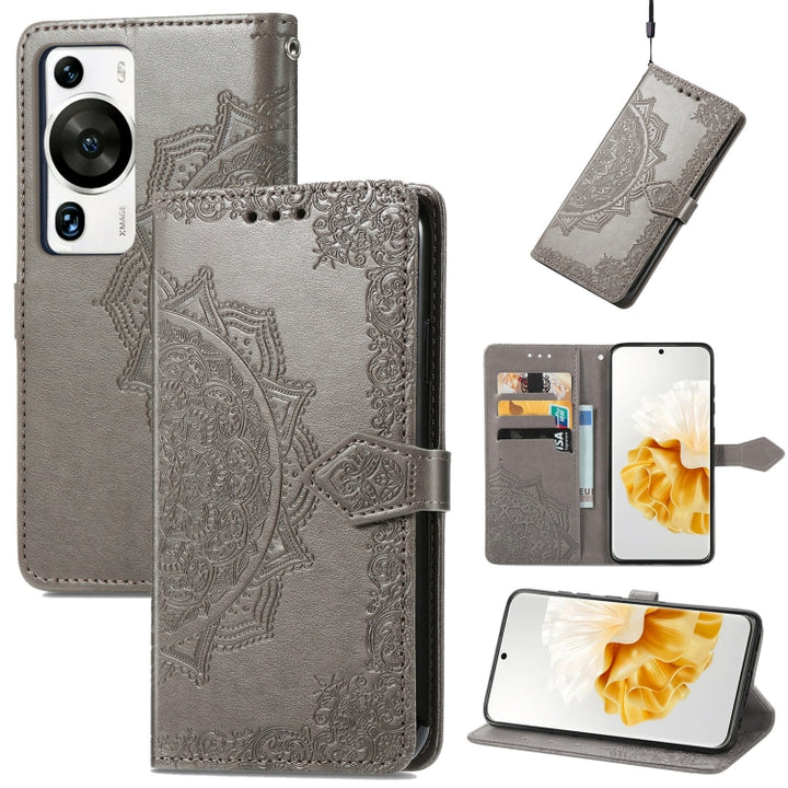 Mandala Flower Embossed Leather Phone Case, For Huawei P60, For Huawei P60 Pro