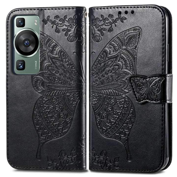 Butterfly Love Flower Embossed Leather Phone Case, For Huawei P60, For Huawei P60 Pro