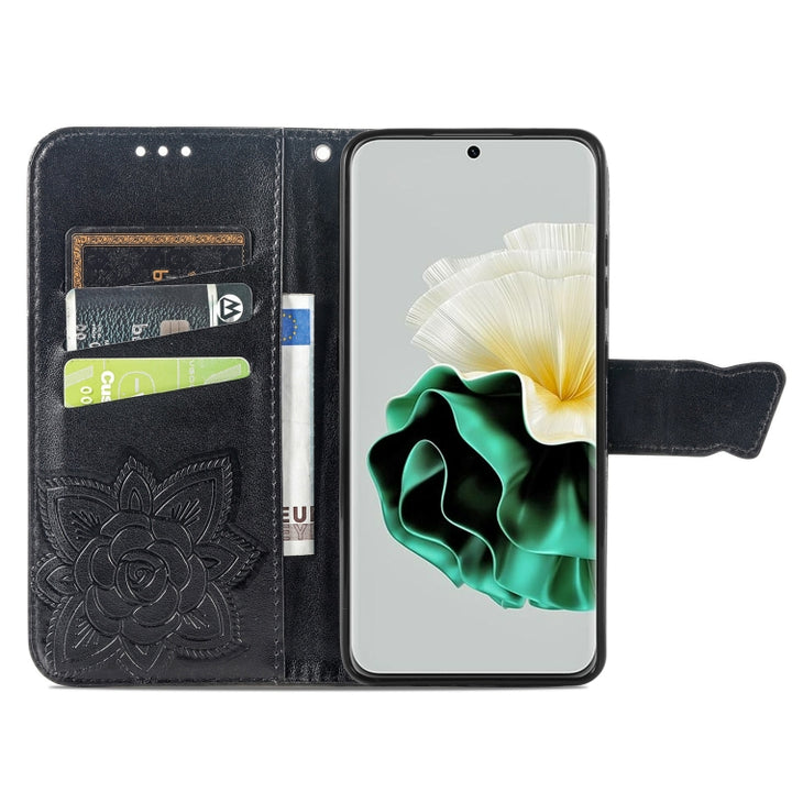 Butterfly Love Flower Embossed Leather Phone Case, For Huawei P60, For Huawei P60 Pro